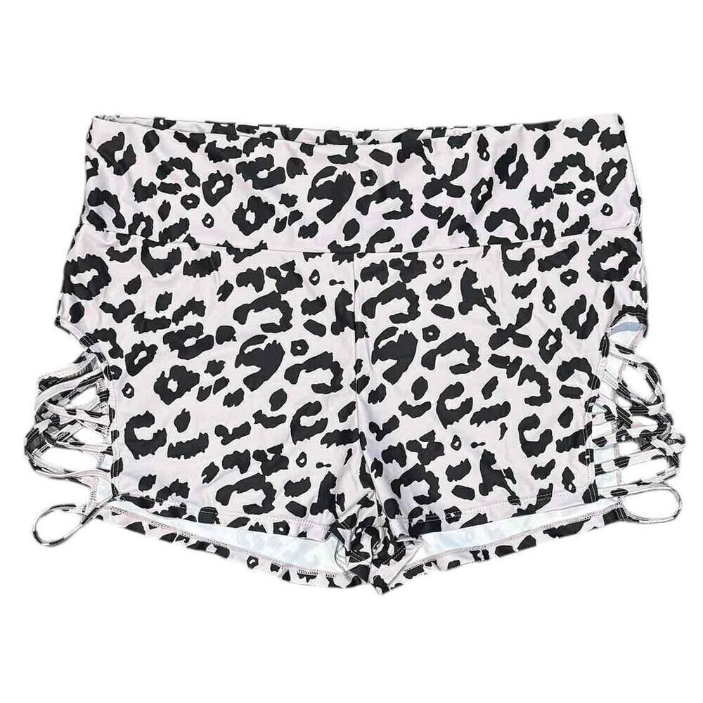 NWOT Leopard Print Crisscross Side Athletic Shorts Womens Size 5XL